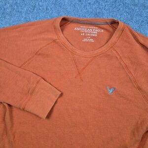 American Eagle Thermal Shirt Mens Large Orange Thermal Waffle Knit Long Sleeve